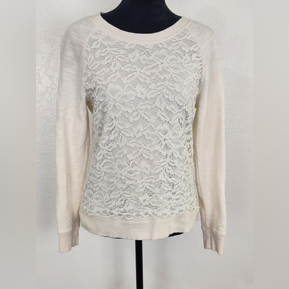 LOFT Sweaters - LOFT Cream Lace Front Sweater